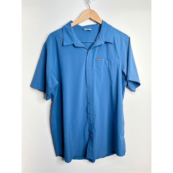 Columbia Shirt Mens Size Large Blue Button Front Short Sleeve - Picture 1 of 6